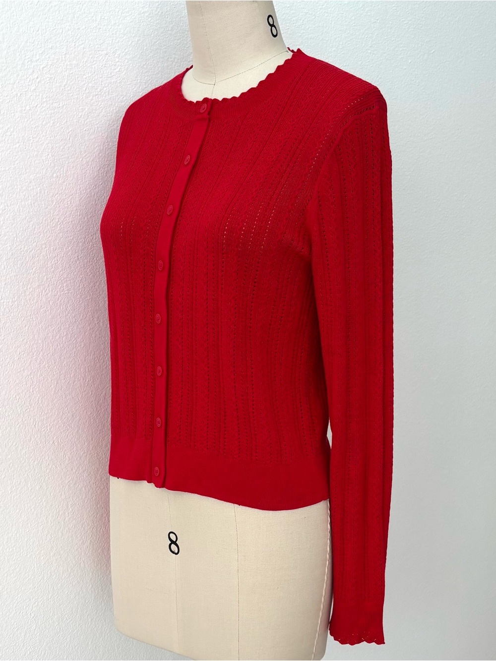 J.Crew Jackie Pointelle Cardigan NWT Premium Ultra-Fine Cotton Red Size L - Picture 5 of 10